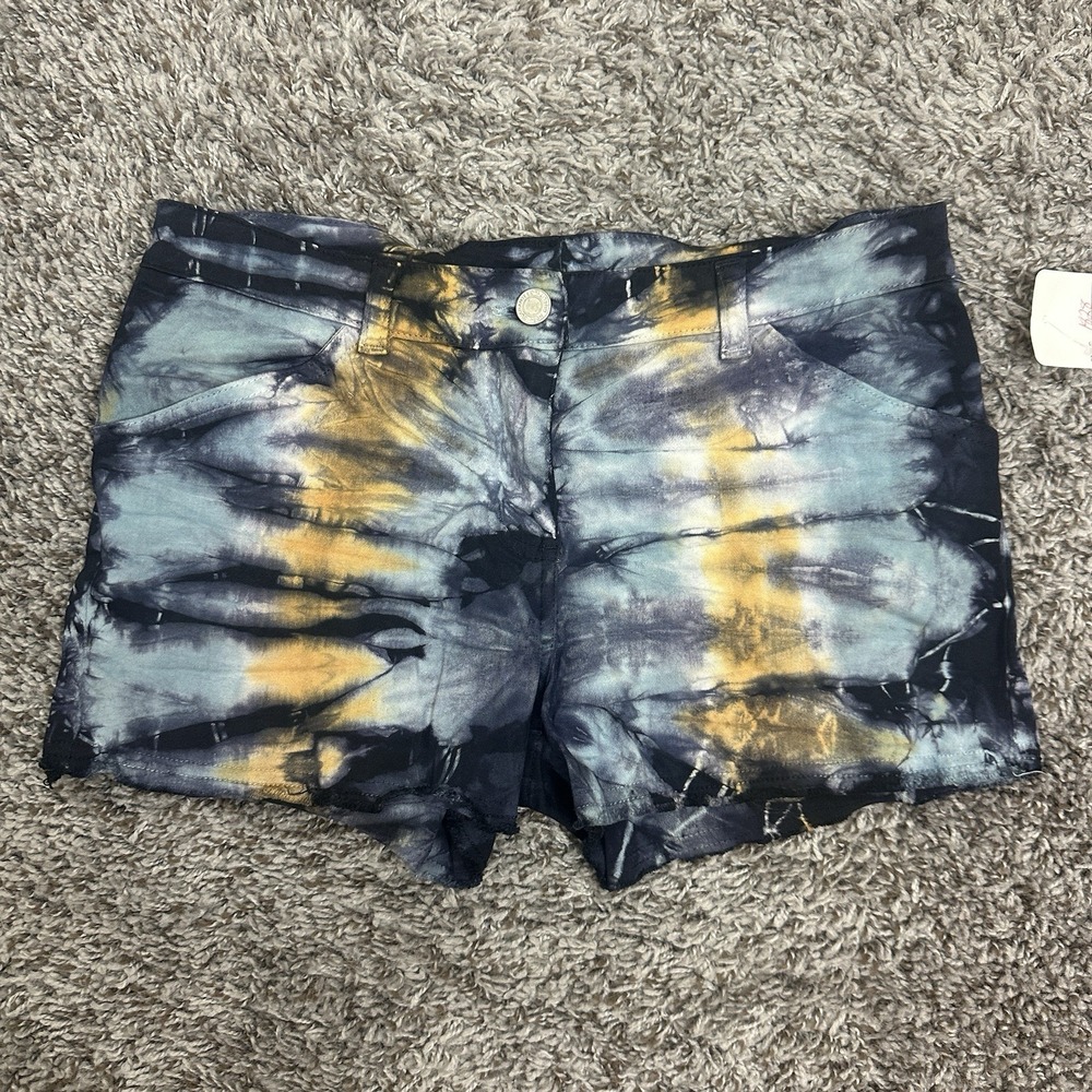 Womens Y2K Vintage Mini Gorpcore Granola Shorts Med Earthy Tye Dye Mid